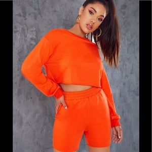Shein Orange Pullover & Biker Shorts Set
